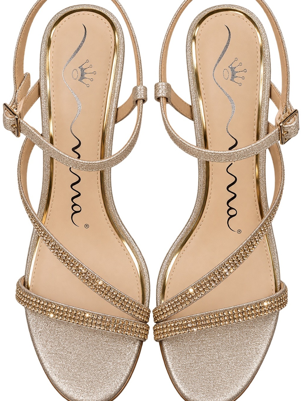 NWT Nina Lizelle Platino Rhinestone Strappy Heels Sandals Size 9M